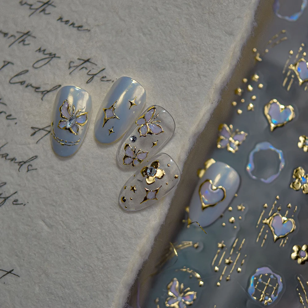 Metall-Gold-Blumen-Nagelaufkleber für Maniküre-Dekoration Gold Frühling Nagelkunst-Sticker Bohemian Style Design 5D Geprägte Aufkleber