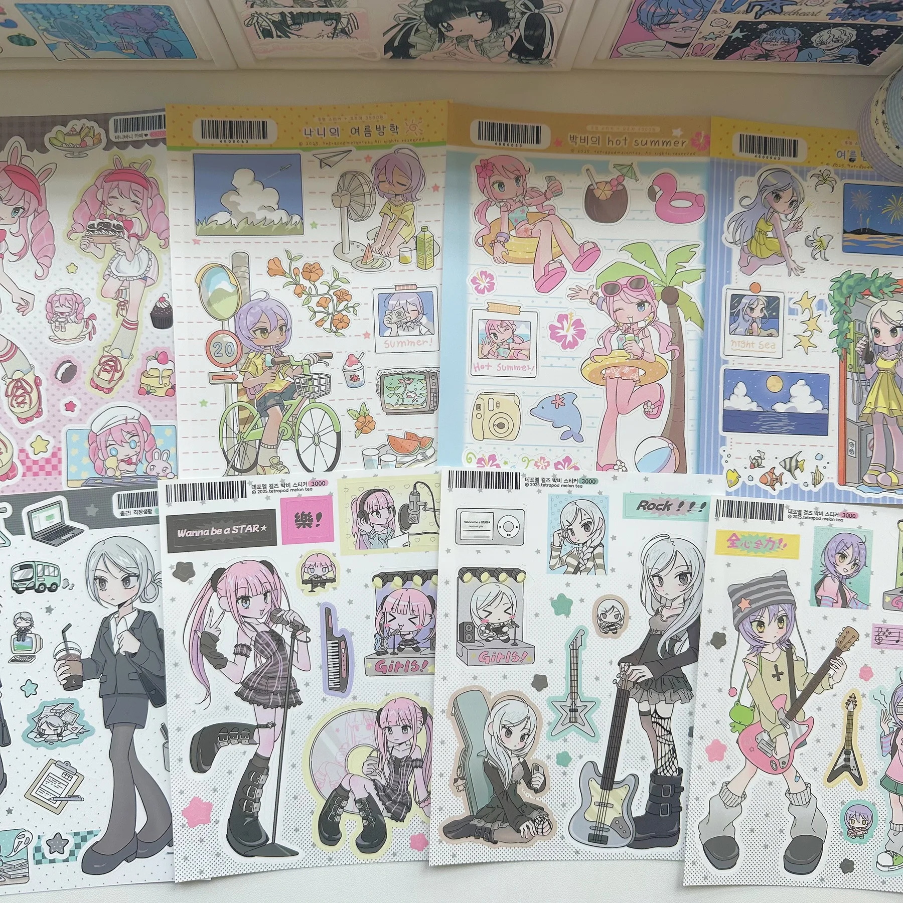 1/9PCS Korean Summer Girl Sticker Cute Dessert Girl Cartoon Character Stickers Journal Diary Scrapbook Diy Decorative Stickers