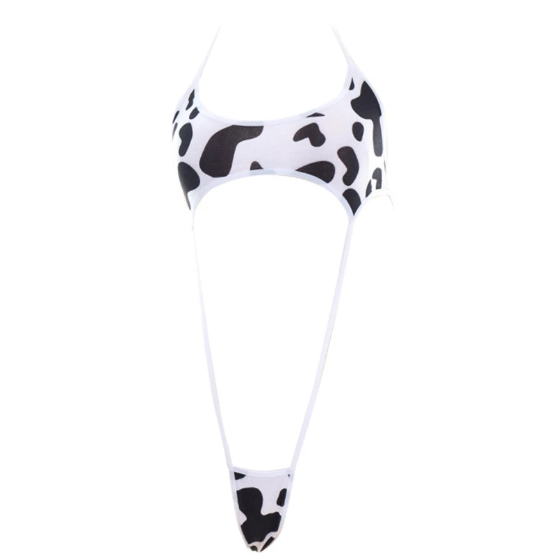 N0HA Women Cow Cosplay Lingerie Bodysuit Halter Monokini Mini Anime Jumpsuit