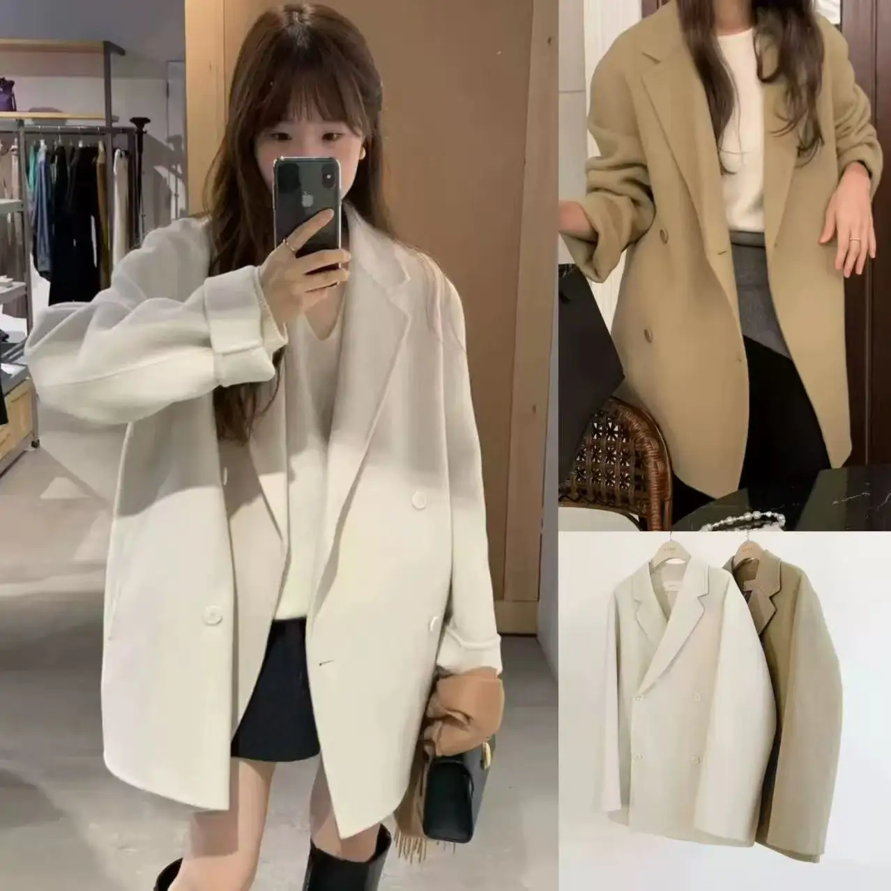 

Легкий двусторонний шерстяной костюм с воротником Jaet, универсальная зимняя верхняя одежда ape Cact, длинное пальто средней длины на пуговицах све