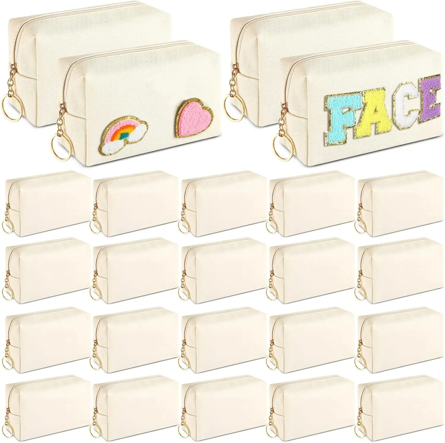 

24 Pcs Preppy Makeup Bag PU Leather Cosmetic Bag Bulk Waterproof Toiletry Purse for Women Traveling Valentine's Day Gifts