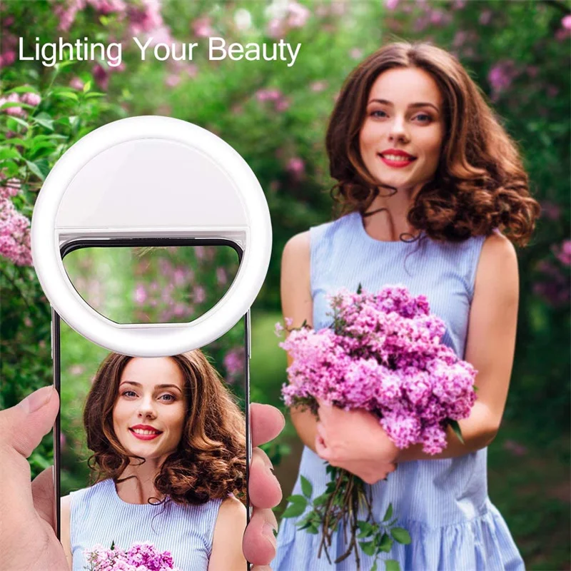 Selfie Light Ring Lights Clip on Phone Camera LED Light 3Level Adjustable Brightness Selfie Circle Light for iPhone iPad Android