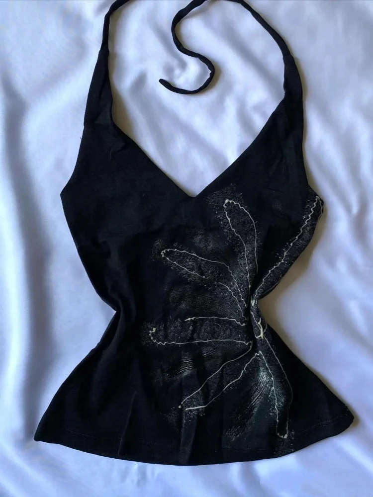 

Summer American Street Spicy Girls Vest Women Retro Print Sleeveless V-Neck Strap Tanks Casual Sexy Design Slim Y2k Tops New