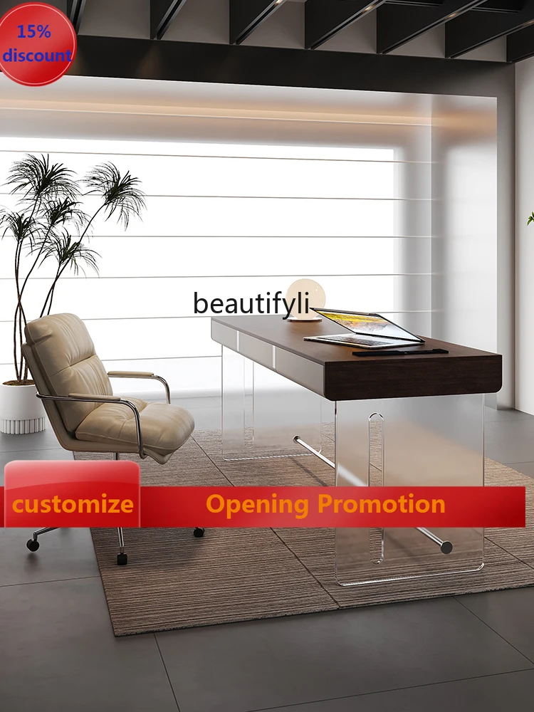 

Solid Wood Desk Study Home Designer Light Luxury Modern Simple High-Grade Acrylic Suspension Computer Desk G1218