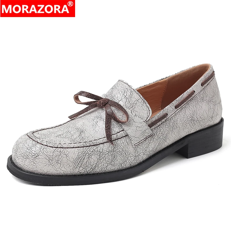 MORAZORA Luxus Echtes Leder Frauen Müßiggänger Bowtie Frühling Sommer Schuhe Platz Mid Heels Handgemachte Büro Kleid Schuhe Weibliche