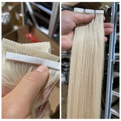 Extensiones de cabello Natural sin costuras, cinta Invisible, Remy, estilo europeo, color rubio, 22 