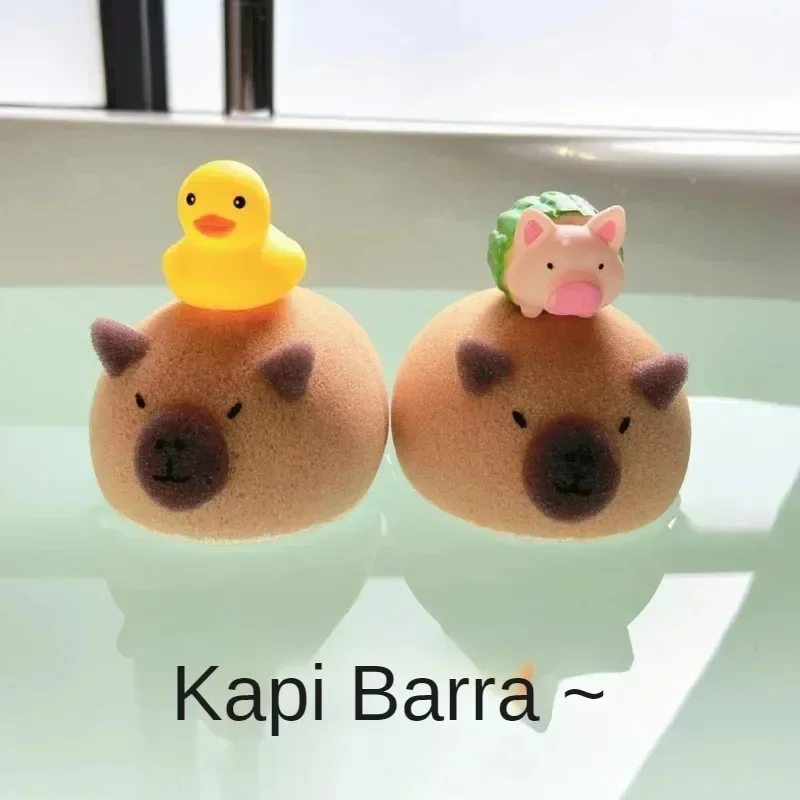 Capybara-Bola de esponja de baño, cepillo de limpieza corporal, esponjas de burbujas, Animal de dibujos animados, accesorios de baño