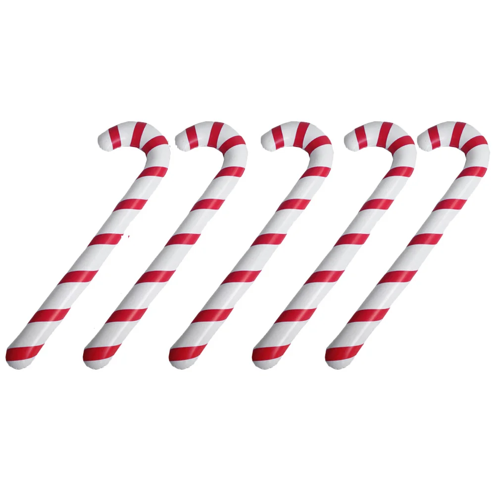 

5pcs Inflation Crutches Red White Stripe Pattern Durable Holiday Party Decoration For Christmas Thanksgiving Halloween