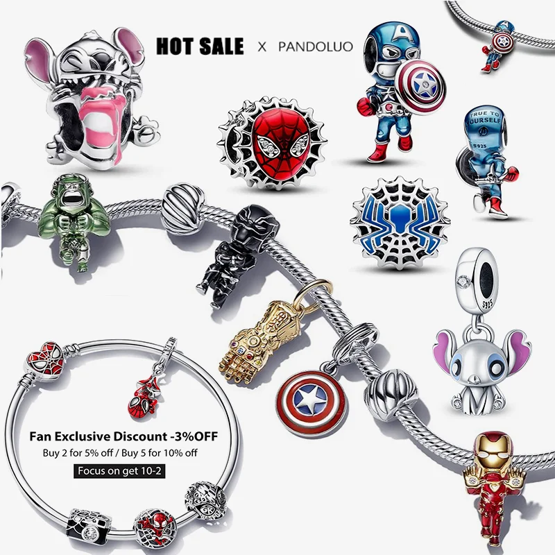 NOWOŚĆ Disney 925 Sterling Silver Captain America Charm Beads pasuje do bransoletki Pandora Charms Kobiety Marvel Collection Biżuteria Prezent