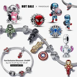 Disney-Capitão América 925 Sterling Silver Beads Charme para Mulheres, Pandora Encantos, Pulseira, Marvel Collection, Presente Da Jóia, Novo