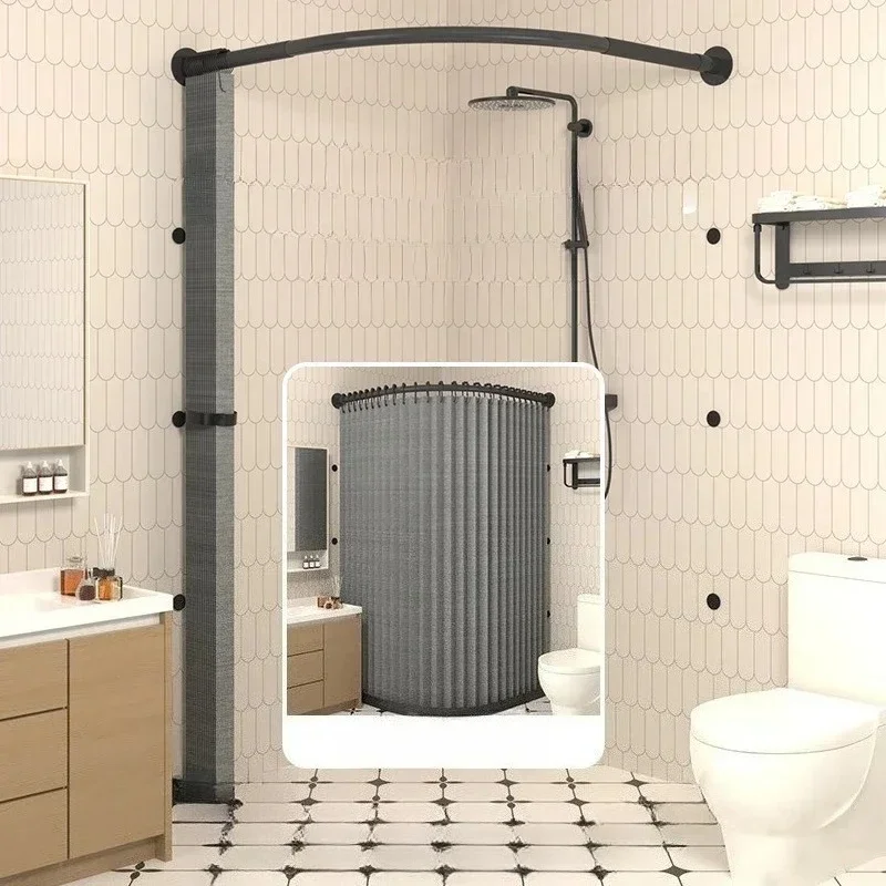 Mildew-proof Waterproof Toilet Non-porous Corner Magnetic Folding Invisible Shower Curtain Thickened Shower Partition Screen