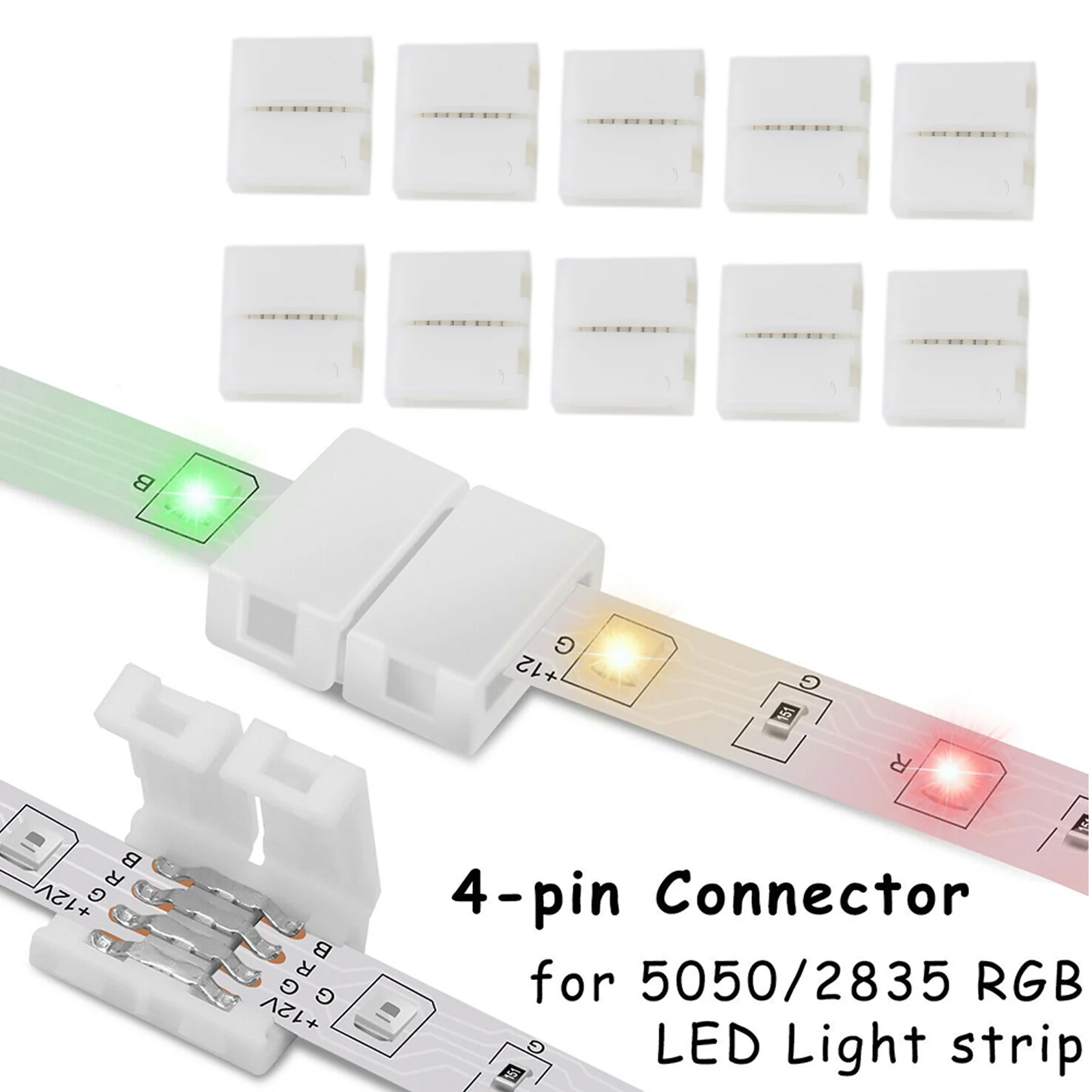 New Easy To Use Living Room Indoor Led Light Connector Strip Connector 10MM 10pcs 4pin Solder-free White Color 5-24V