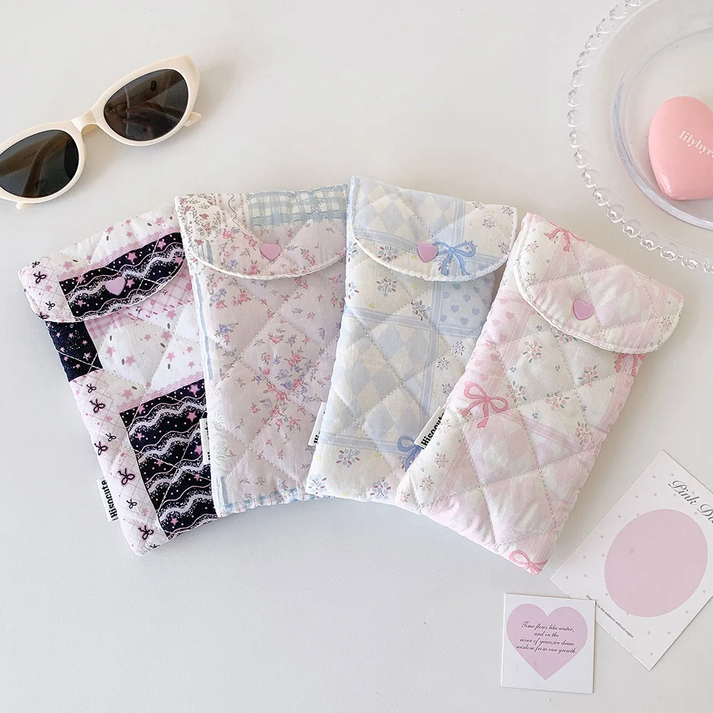 1 Piece Sweet Cartoon Bow Snap Button Stationery Pencil Case Portable Stationery Makeup Brush Glasses Pouch for Student Girls