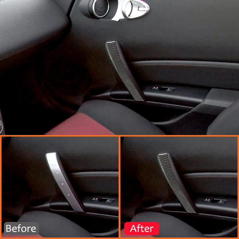 Car Interior For Nissan 350Z 2006-2009 Soft Carbon Fiber Co-Pilot Inside Door Pull Handle Decoration Sticker Auto Accessories