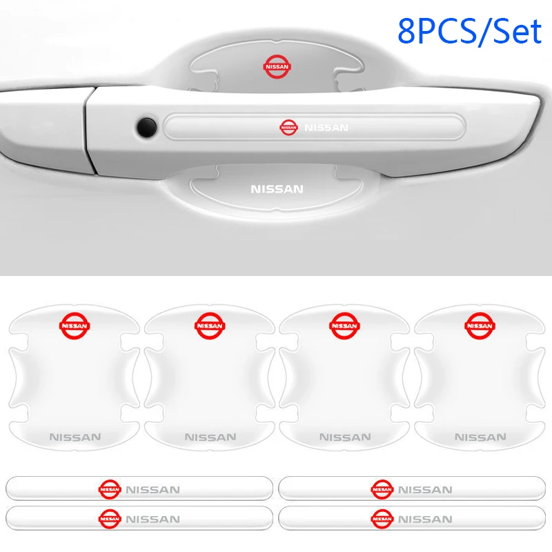 Para Nissan Logo Altima Qashaqai Sylphy Juke Leaf Note Titan Xterra Sentra puerta de coche tazón arañazos película Protector de manija pegatinas