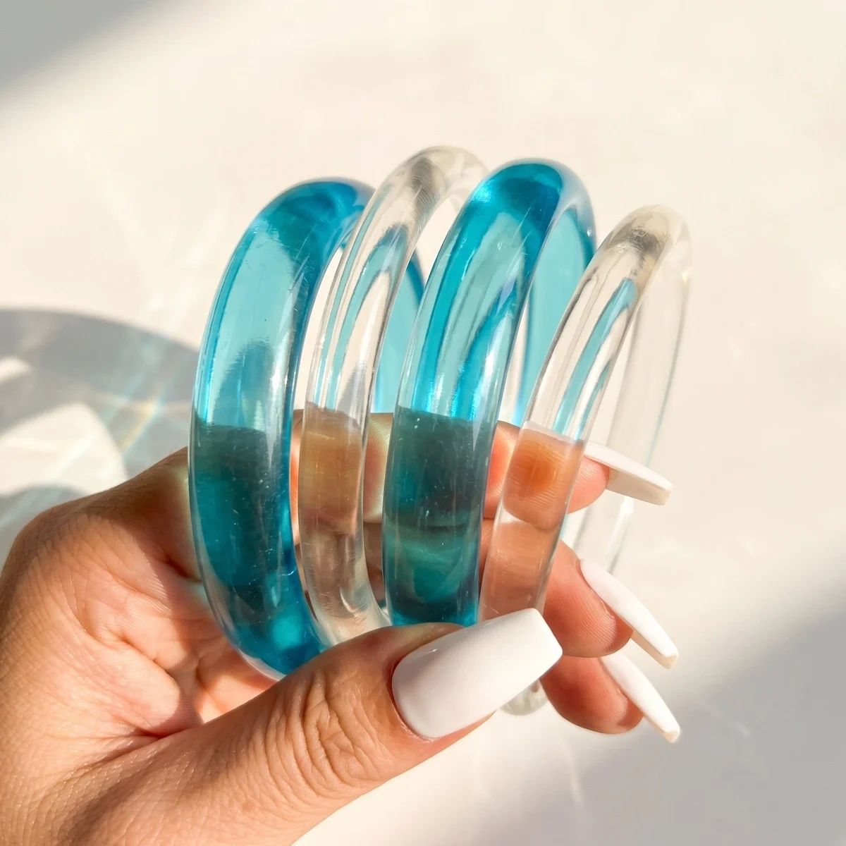 4pc Punk Stackable Resin Acrylic Round Bracelet Set for Women