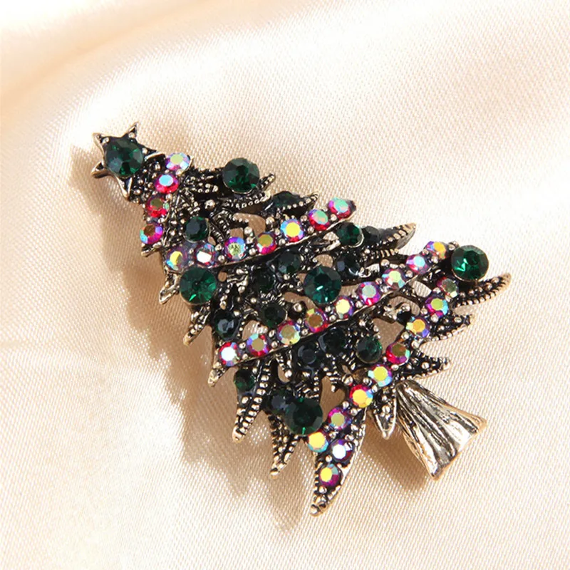 Fashion Christmas Tree Crystal Brooches For Women Bijoux Vintage Clothes Accessories