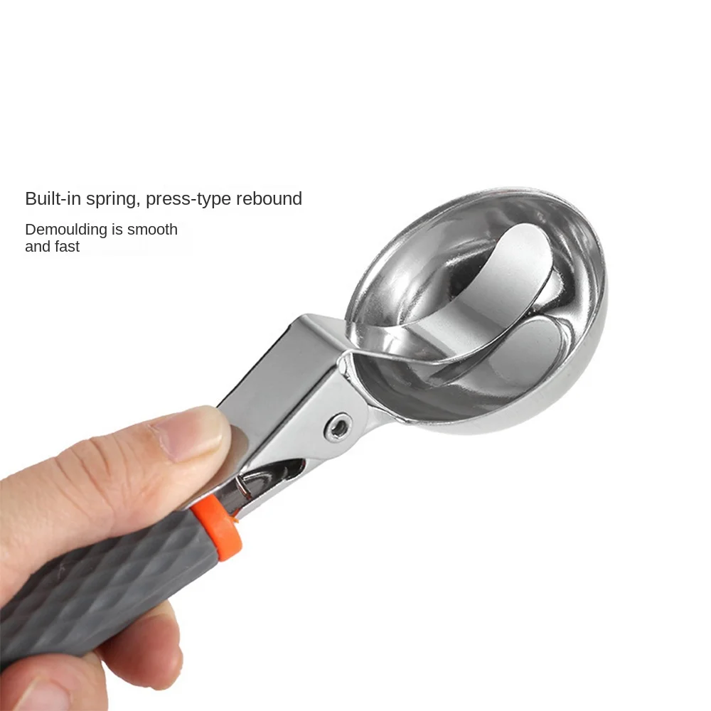 Stainless Steel Head Ice Cream Scoop Non Slip with Comfortable Silicone Handle Fruit Tools Multi-purpose Quickly Fruit Spoon