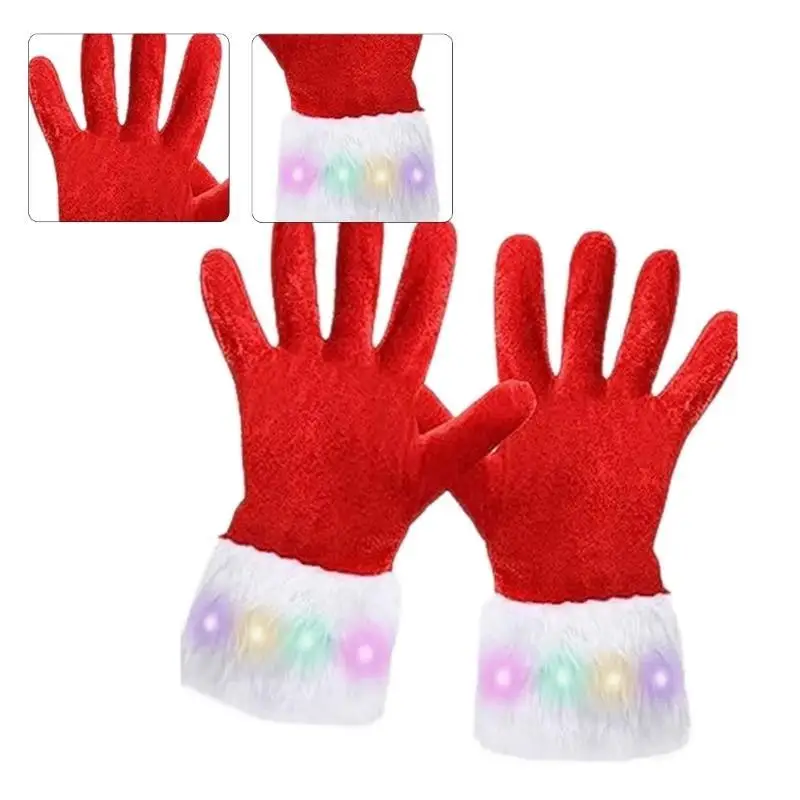 39BD Teenager-Cosplay-Weihnachtsmann-Winterhandschuhe mit LED-weißen Manschetten, warme Plüsch-Handschuhe – Detail 2