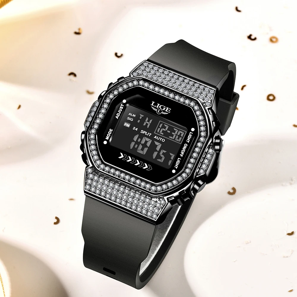 LIGE Diamond Dial Watch Women Watches Ladies Silicone Quartz Women's Bracelet Watches Female Clock Relogio Feminino Montre Femme #4
