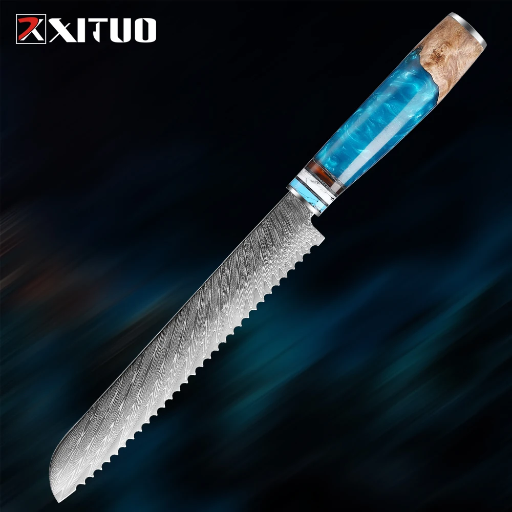 

Bread Knife 8 Inch Pro Serrated Bread Cutter Damascus Stainless Steel Cake Knife with Ergonomic Handle Ultra Sharp Baker's Knife