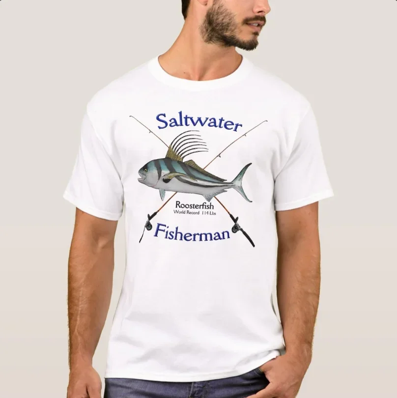 Roosterfish Saltwater Fishing Fishermans Angler Gift T-Shirt New 100% Cotton O-Neck Short Sleeve Casual Mens T-shirt Size S-3XL