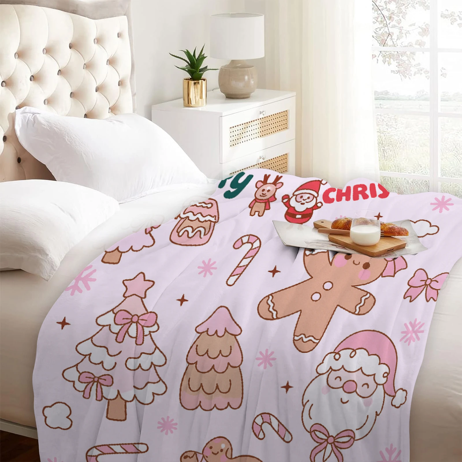 Christmas Blanket Cute Pink Pattern Suitable for Sofa Beds, Office Outdoor Applicable in All Seasons Comfortable and Warm