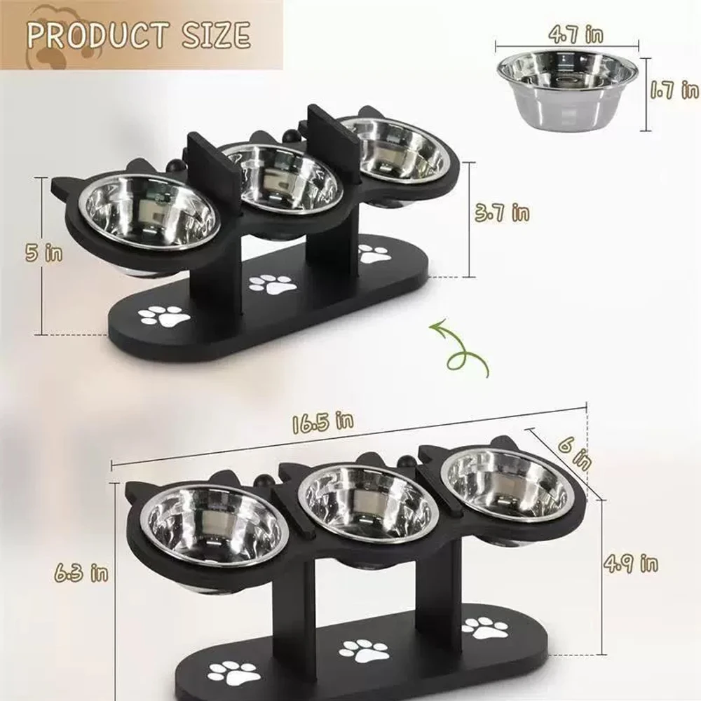 Comedero elevado 3 tazones para gato y perro – Base antideslizante - imagen 2