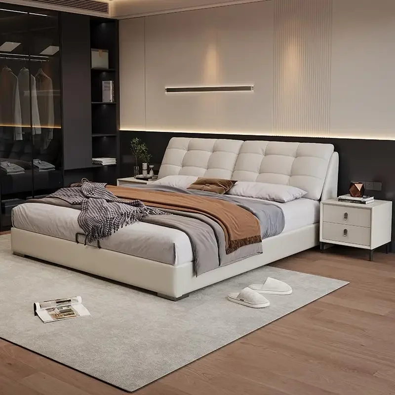 

Replica Fashionable Bed Frame Wedding Leather Design European Bed Aesthetics Light Luxury Vintage Cama Solteiro Trendy Furniture