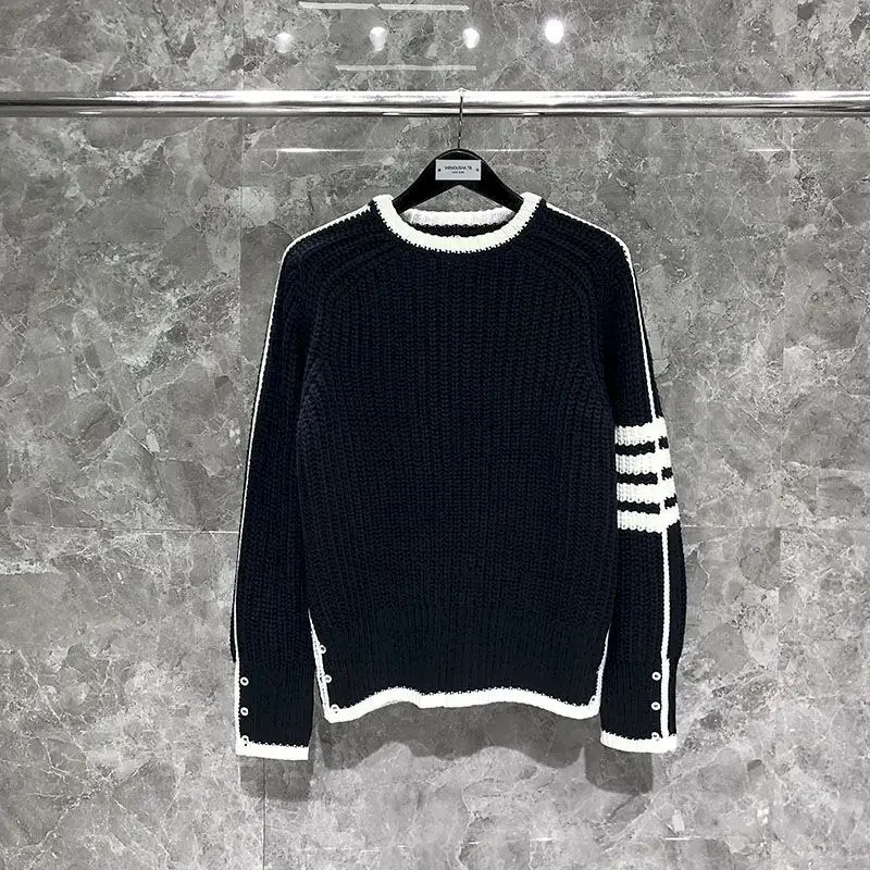 Knitted Pullovers Men Women Fashion White Edge Knitted Sweater Loose O-Neck Thickened Pullover Sweaters Autumn Winter Trend Tops