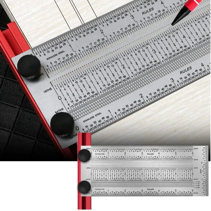 Allsome T-RULE Precision Marking 3/6/12 Inch Stainless Steel Woodworking Marking Scribing Line Carpenter Square Measuring Tool