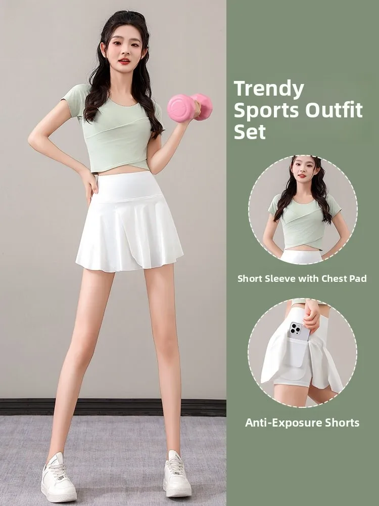 

Profional High-End Badminton orm Women's Summer Sports Fitn Clothing ort Sve Running Qui Dry Pleated Tennis ...