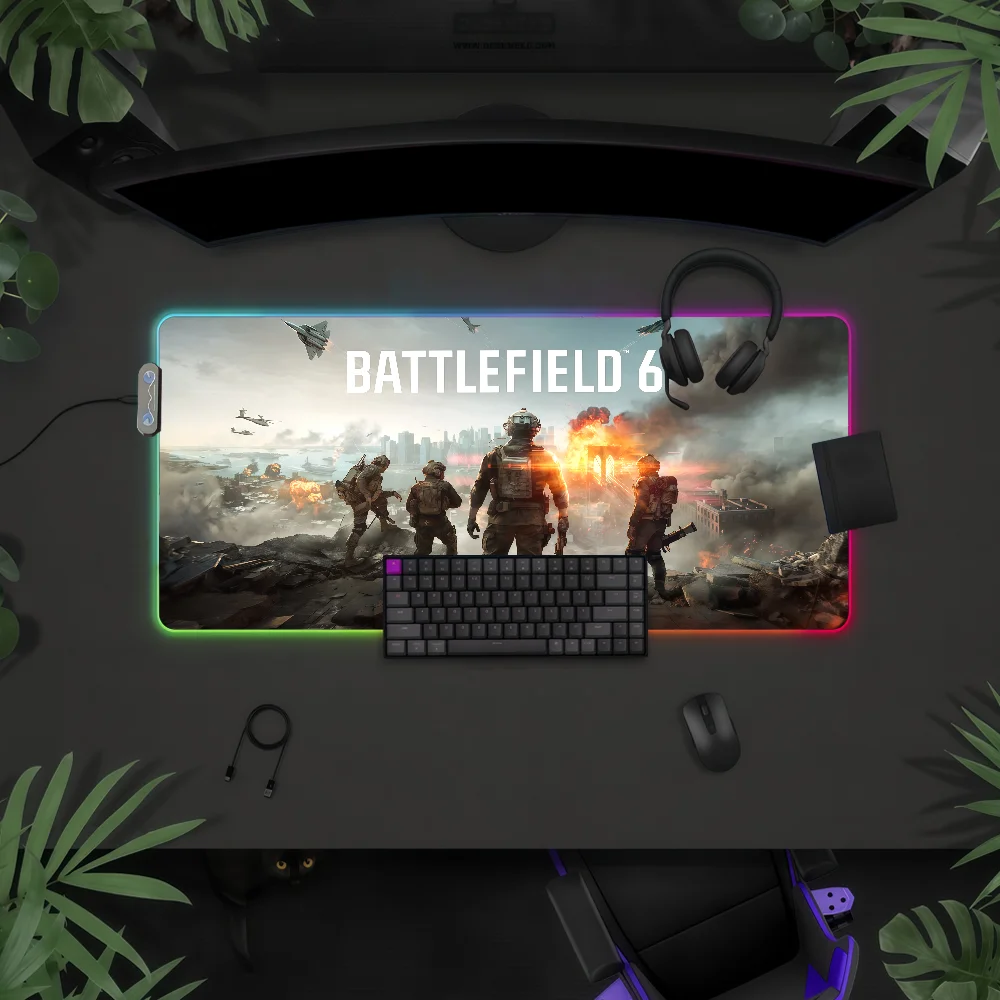 

Игровой коврик для мыши Game B-Battlefield 6, водонепроницаемый, с RGB LED-подсветкой, красочный, для игровой клавиатуры, нескользящий, для стола