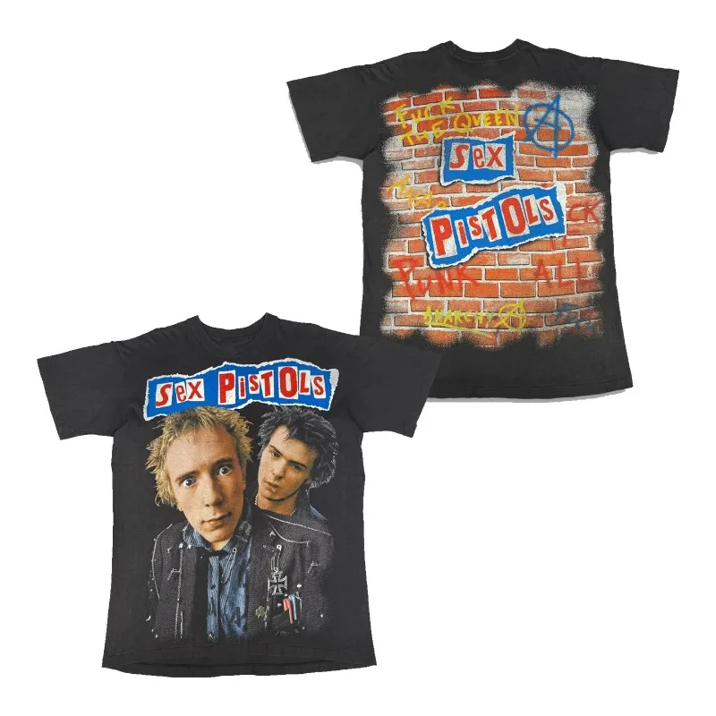 Camiseta de Verano Nueva de la Banda Sex Pistols, Estilo Punk Rock, Marca Europea y Americana de Moda, de Algodón Holgado, de Manga Corta para Hombre