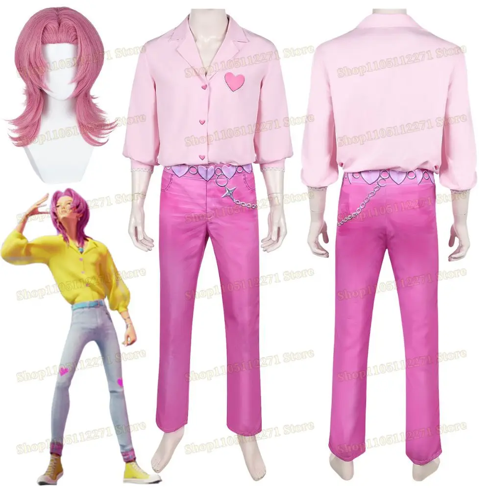 

Romance Saja Boys Cosplay Costume Kpop Demons Hunters Fantasia Men Pink Shirt Pants Outfits Halloween Carnival Party Adult Suit