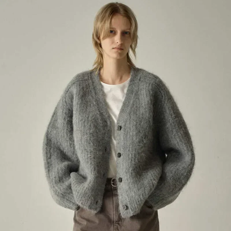 F @ C @ * Wool Cardigan for Women, Loose Knit Sweater, White Tops, Gothic Clothes, Y2k, New Design, Fall and Winter, 2023