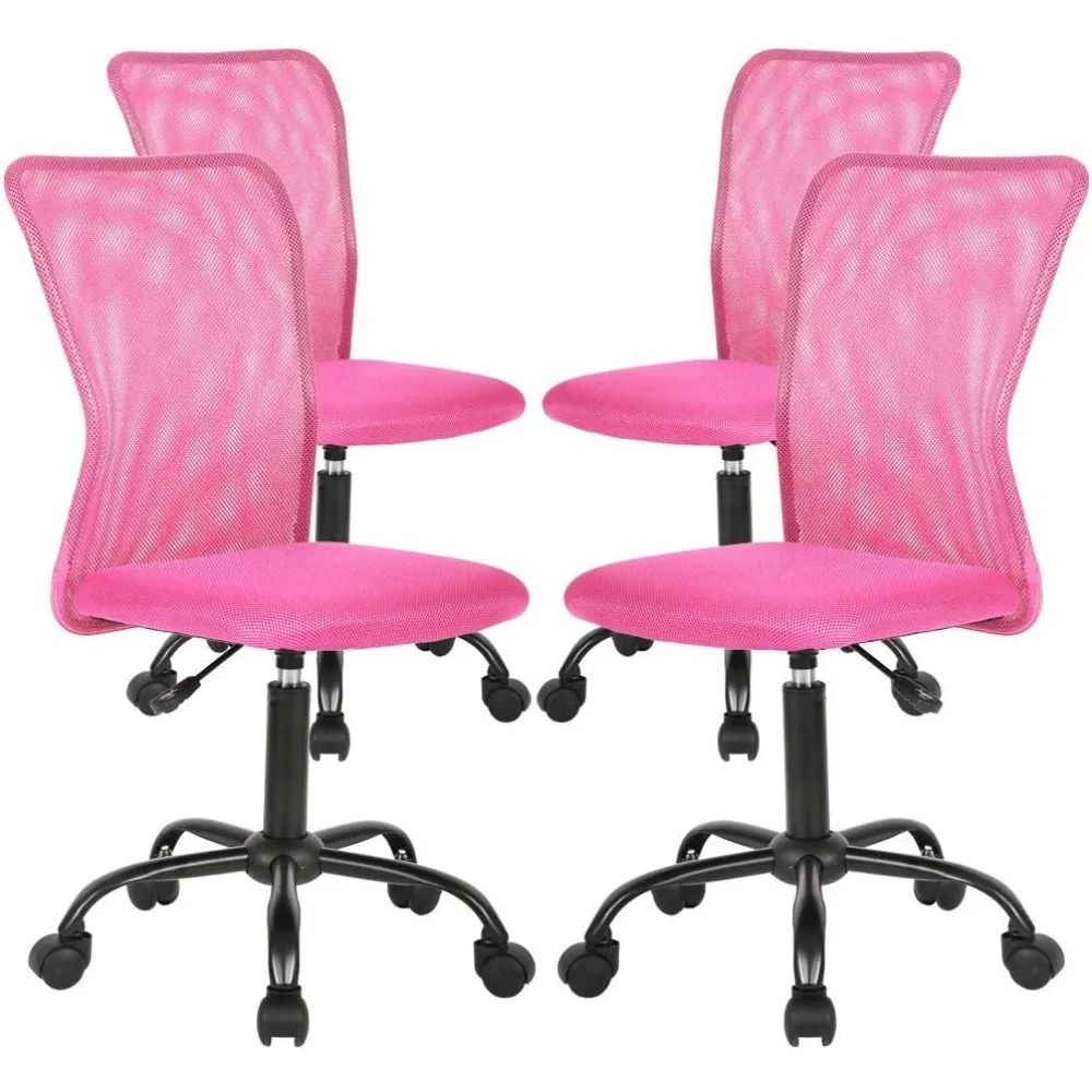 

4 pack office desk chairs w/lumbar support - ergonomic mid back mesh adjustable height swivel armless modern task executive chai
