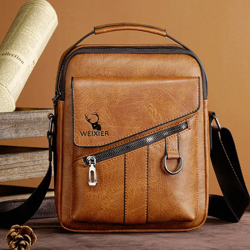 

Vintage Leather Men's Crossbody Shoulder Bags Casual Man Travel Sling Messenger Business Handbag Male Tote