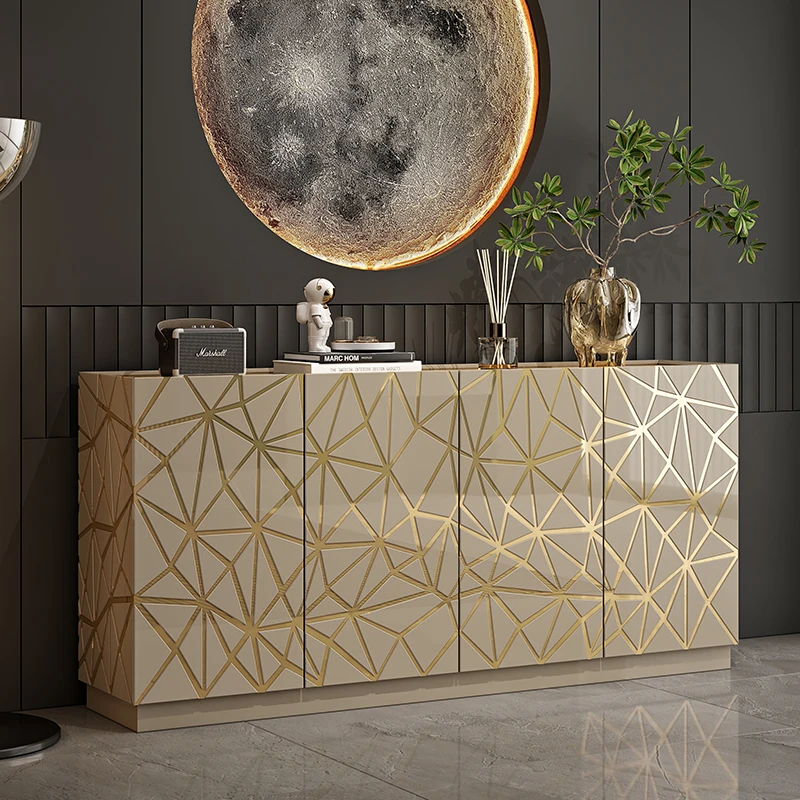 

Italian porch cabinet light luxury dining side cabinet solid wood multi-layer board home shoe cabinet villa living room locker p
