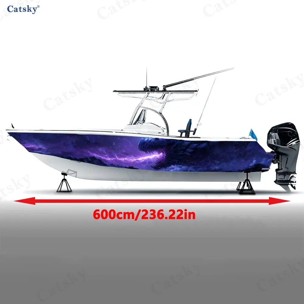 Purple Lightning Star Dragon Boat Sticker, PVC Waterproof Durable Vinyl Wrap Decals for Fishing Boat, Durable and Stylish Design
