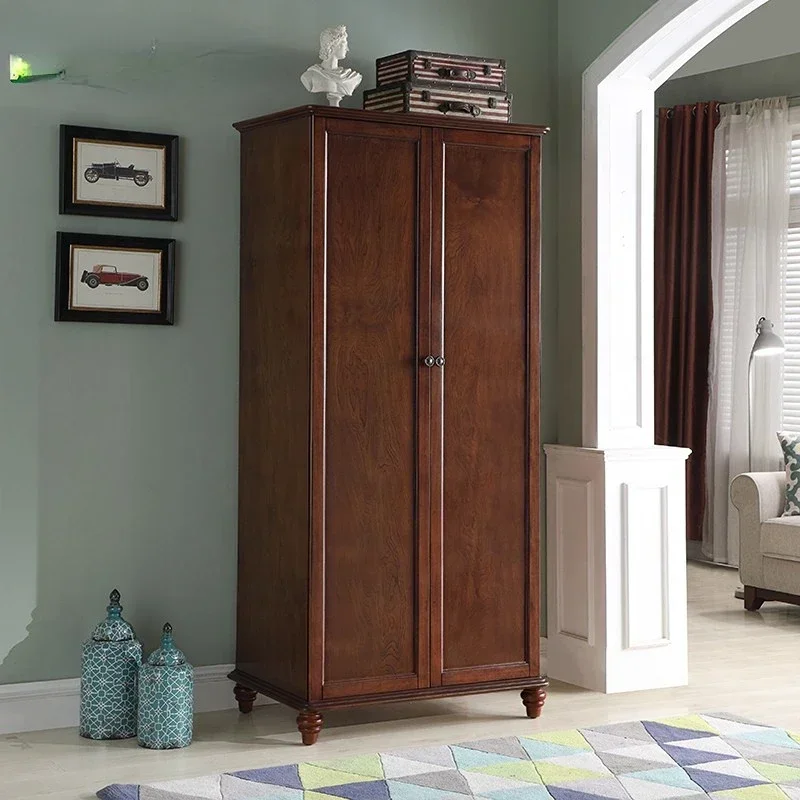 

Wardrobe Small Apartment Solid Wood Two Doors Double-Door Bedroom Wardrobe Small Plate Furniture Simple