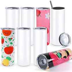 HTVRONT-Skinny Straight Sublimation Tumblers, 20 OZ, Branco DIY Canecas, Copos Presentes, Sublimação Papers, 8Pcs, 4Pcs