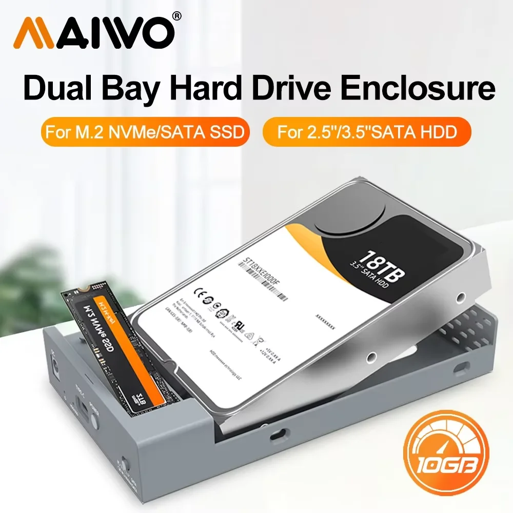 MAIWO M.2 NVMe NGFF SSD Enclosure 10Gbps PCIe Portable M.2 SSD Case 2.5
