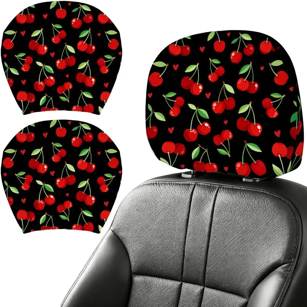 2pcs Headrest Covers Funny 28x26cm Headrest Cover Halloween 2PCS Cherry Love Car Headrest Cover Elastic