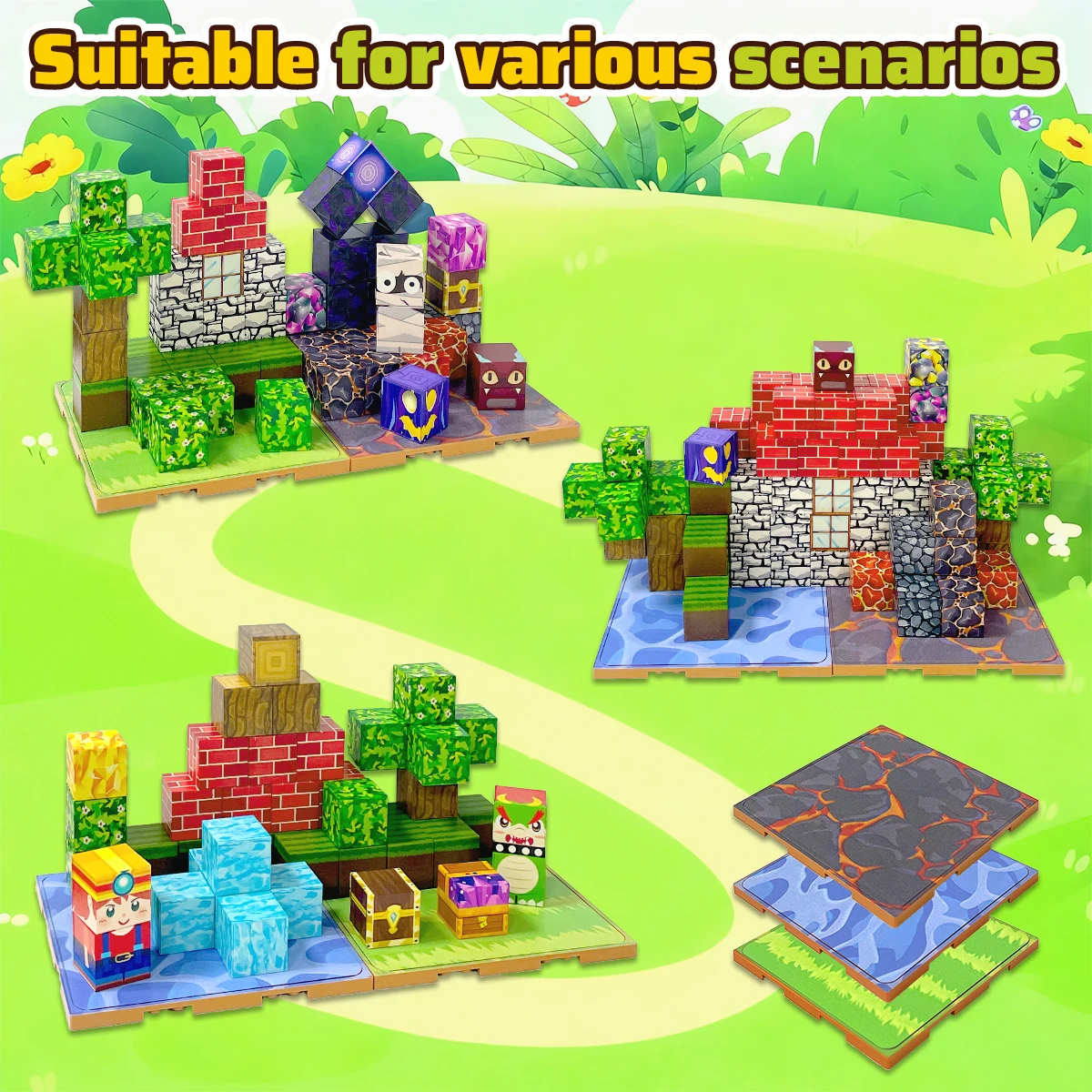 자석 베이스 플레이트 빌딩 블록 퍼즐 자석 장난감 지적 자극 3세 이상 어린이 남아 여아 생일 선물
