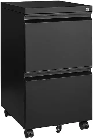 Mobile File Cabinet with Lock,2 Drawer Under Desk Metal Rolling Filing Cabinets for Home Office Organizer
