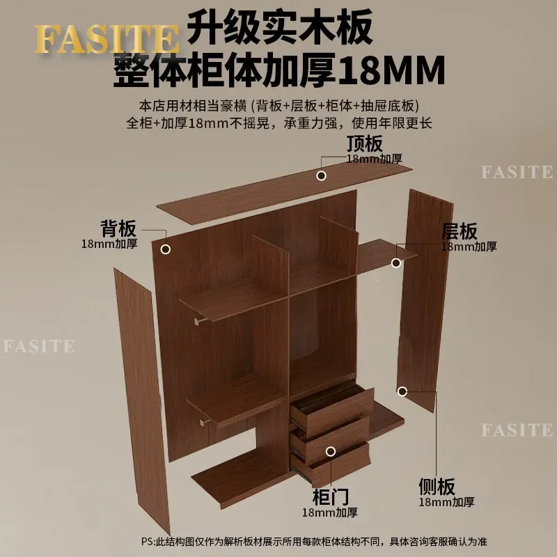 for All Solid Wood Rattan Door Wardrobe Household Bedroom Small Apartment Modern Simple Antique Oak Storage Cabinet Locker