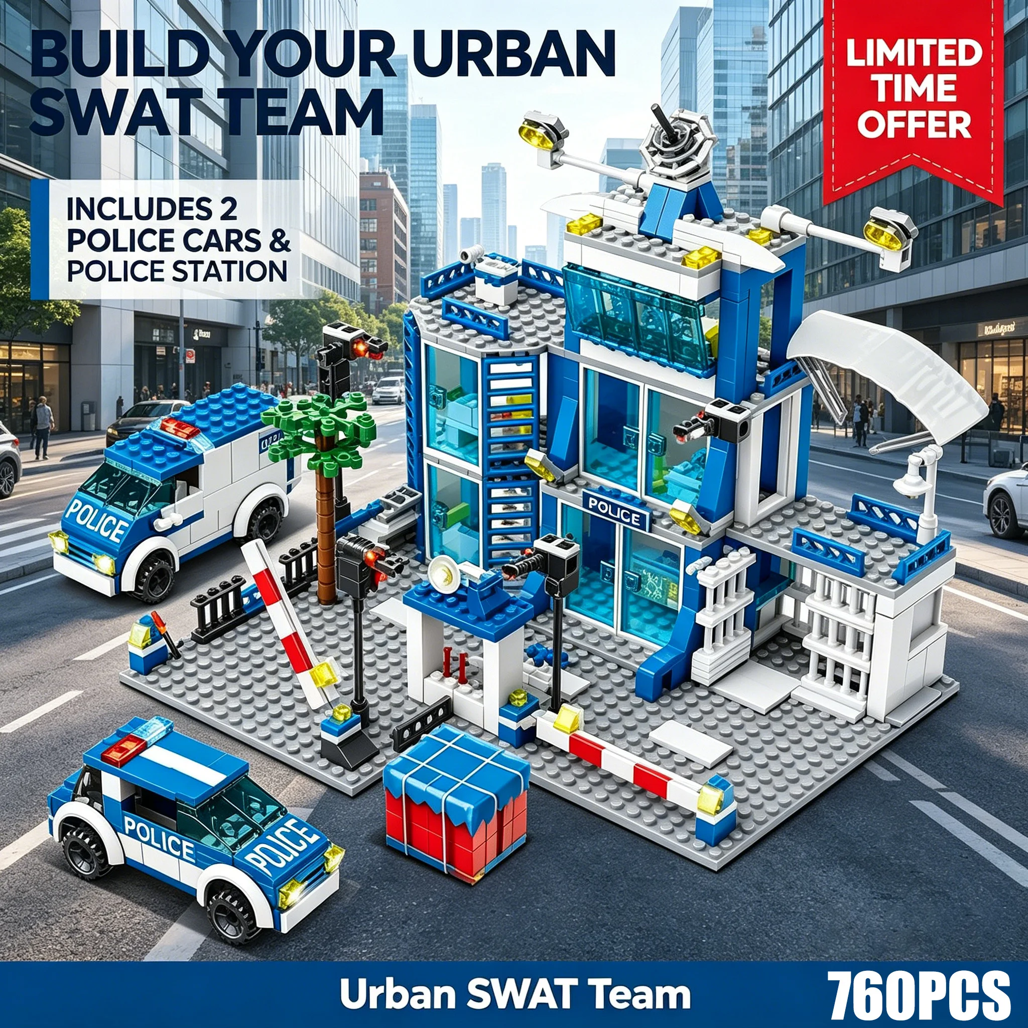 760PCS City SWAT Police Station Building Blocks Model Sets Boys DIY Car Figures Bricks Educational Toys For Children Adult Gifts