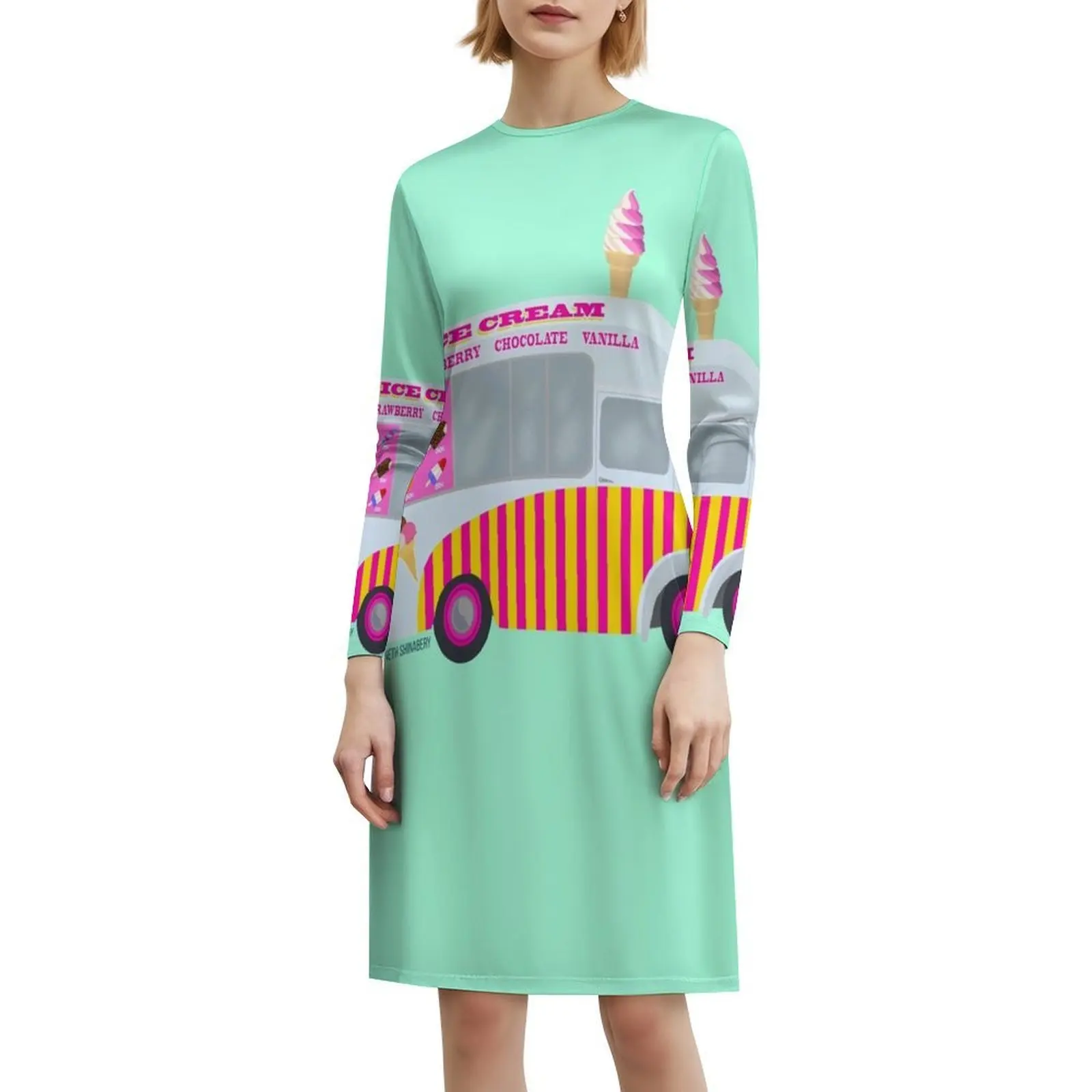 فستان قصير على طراز Preppy لشاحنة الآيس كريم للنساء على شكل حرف a فضفاض مناسب فستان يوم غير رسمي شاحنة الآيس كريم المصاصة للسيدات #6