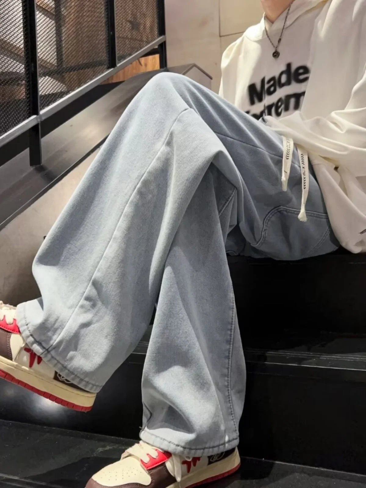 

American Retro Men's Jeans Trendy Loose Wide Leg Straight Tube Pants Youthful Wear Resistant Comfortable Denim Spring Autumn